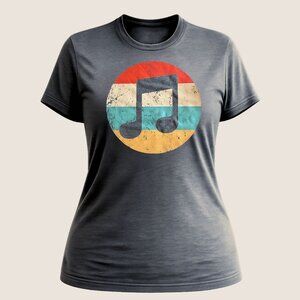 Vintage Inspired Music Tee Size XL Retro Music Note Graphic Gray Shirt